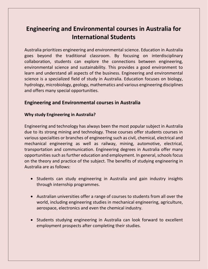 engineering and environmental courses n.w