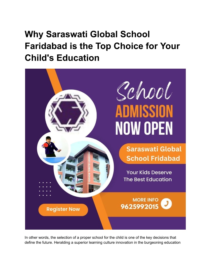 why saraswati global school faridabad n.w