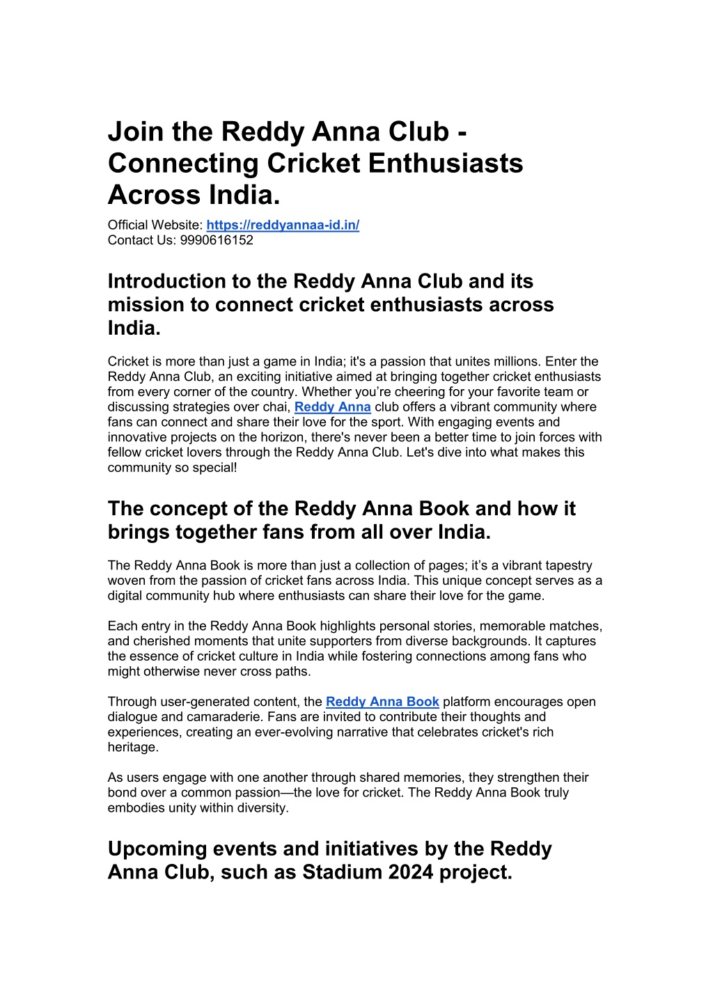 join the reddy anna club connecting cricket l.w