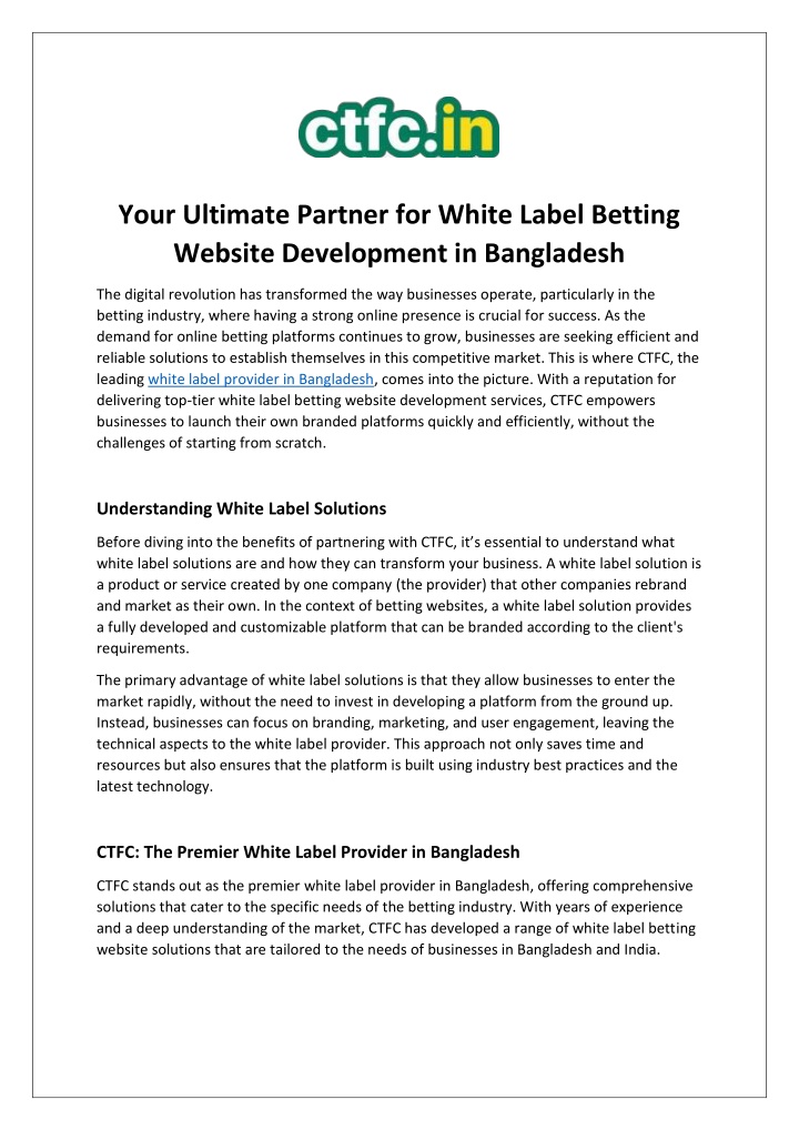 your ultimate partner for white label betting n.w