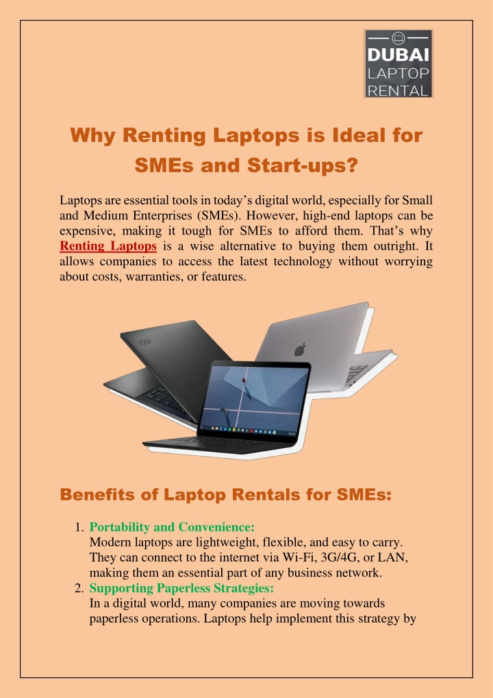 why renting laptops is ideal for smes and start n.w
