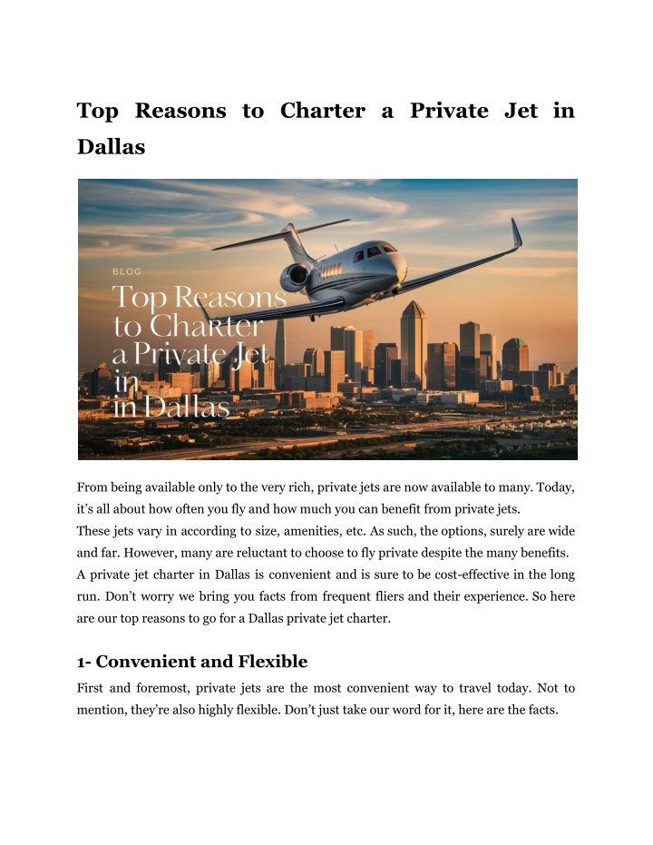 top reasons to charter a private jet in n.w
