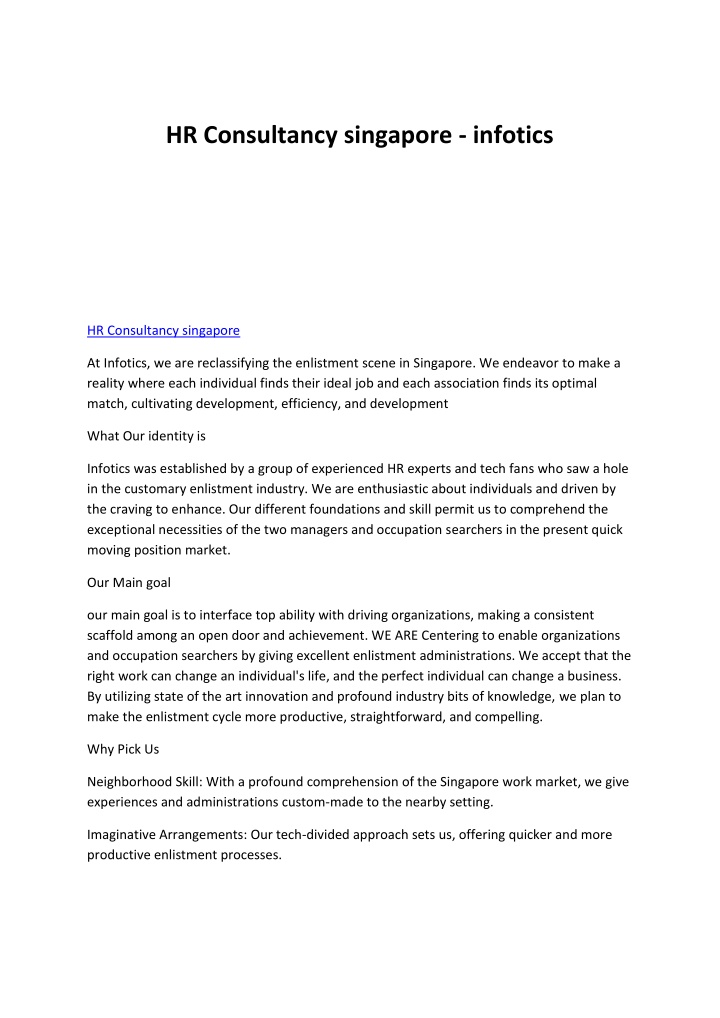 hr consultancy singapore infotics n.w