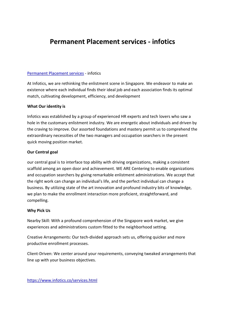 permanent placement services infotics n.w