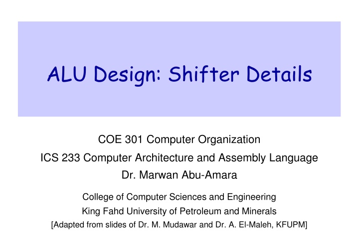 Design and Implementation of Shifters in ALU for Single-Cycle Processors