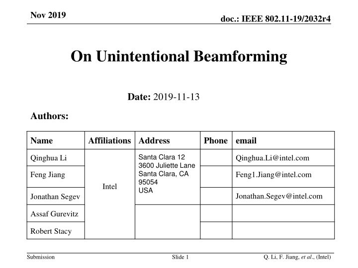 Unintentional Beamforming in IEEE 802.11-19/2032r4