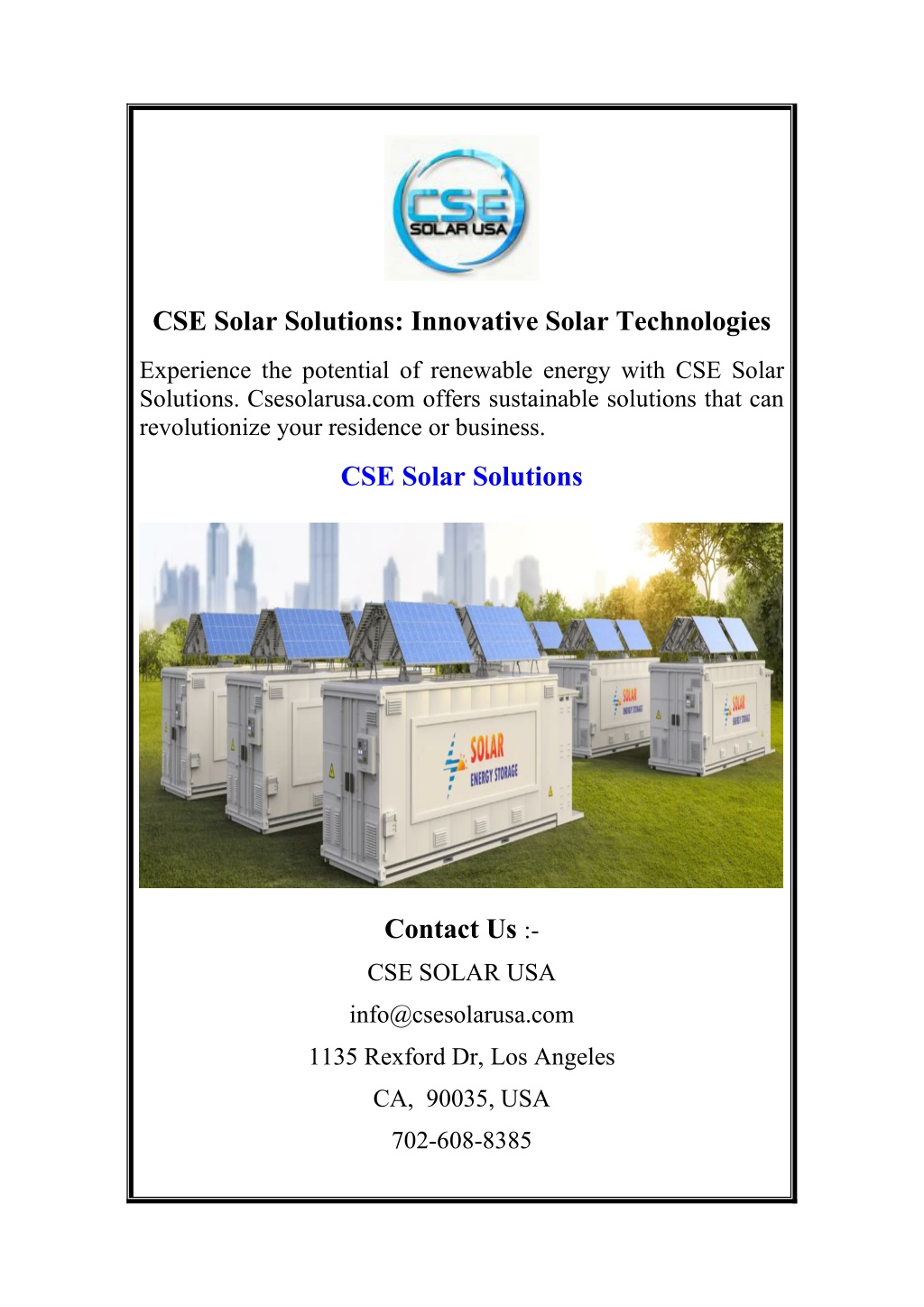 cse solar solutions innovative solar technologies l.w