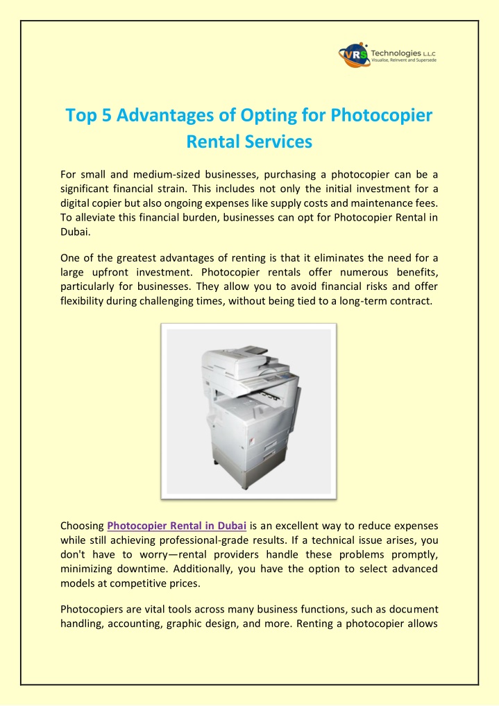 top 5 advantages of opting for photocopier rental n.w