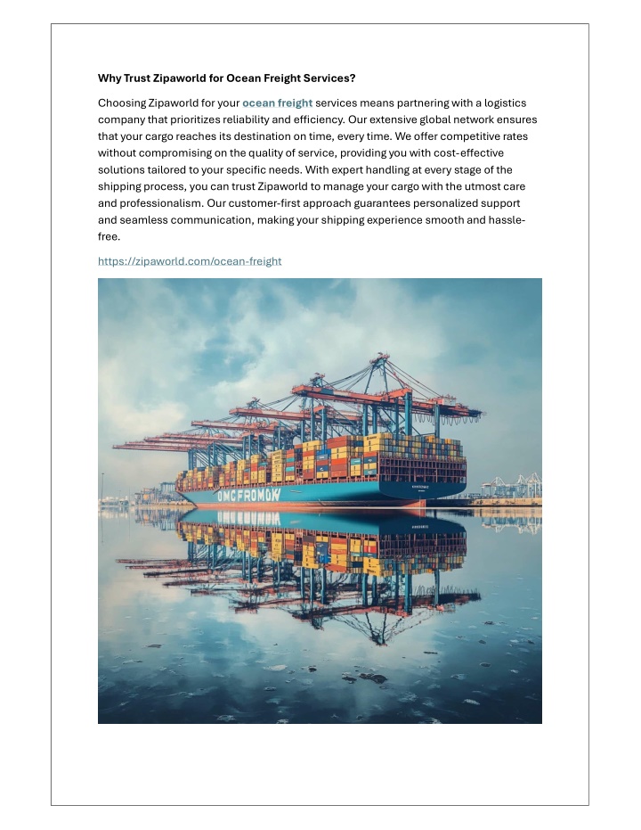 why trust zipaworld for ocean freight services n.w