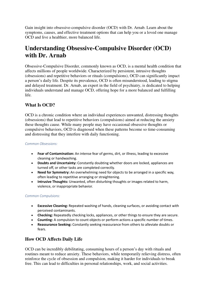 gain insight into obsessive compulsive disorder n.w
