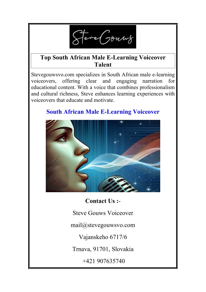 top south african male e learning voiceover talent n.w