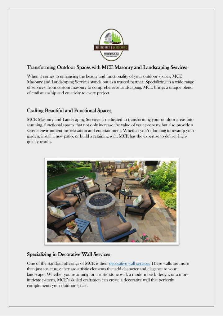 transforming outdoor spaces with mce masonry n.w
