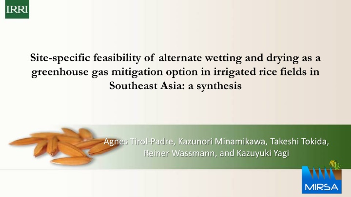Feasibility of Alternate Wetting and Drying as a GHG Mitigation Option in Rice Fields