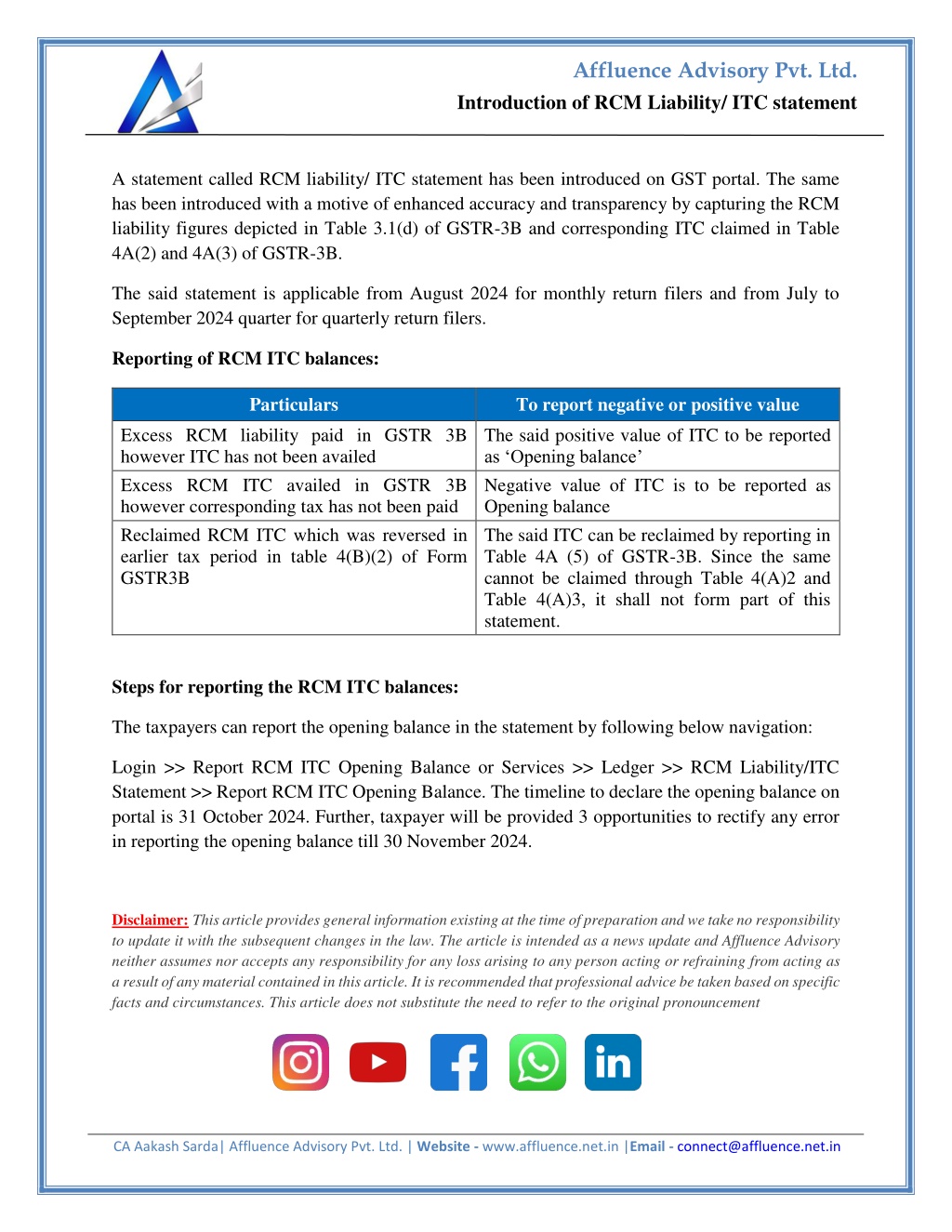 affluence advisory pvt ltd l.w