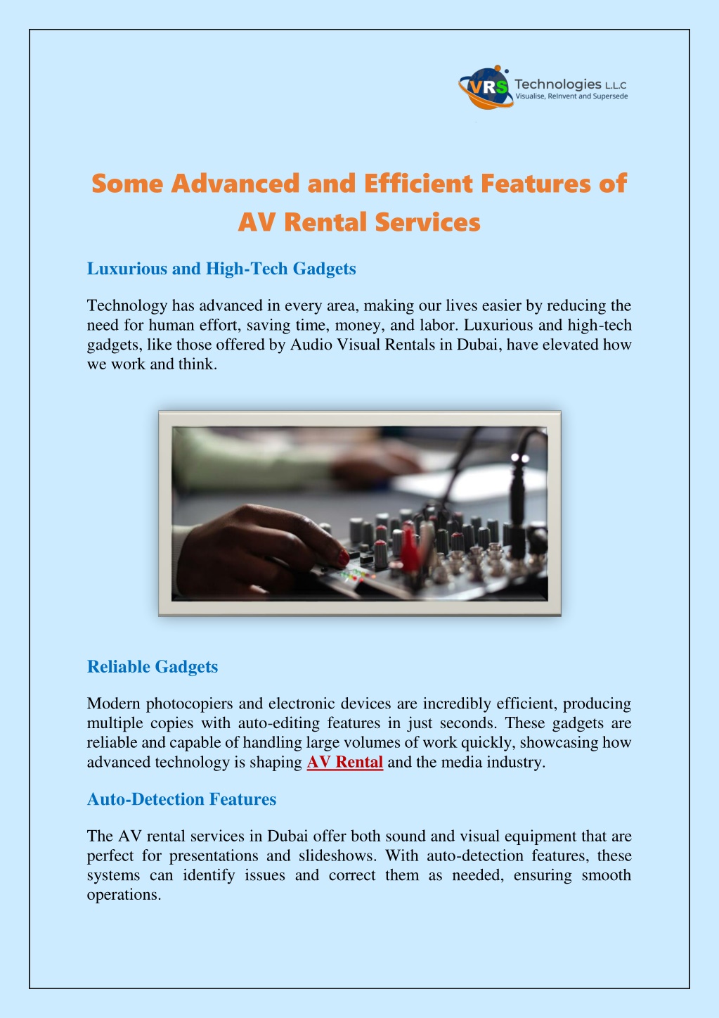 some advanced and efficient features of av rental l.w