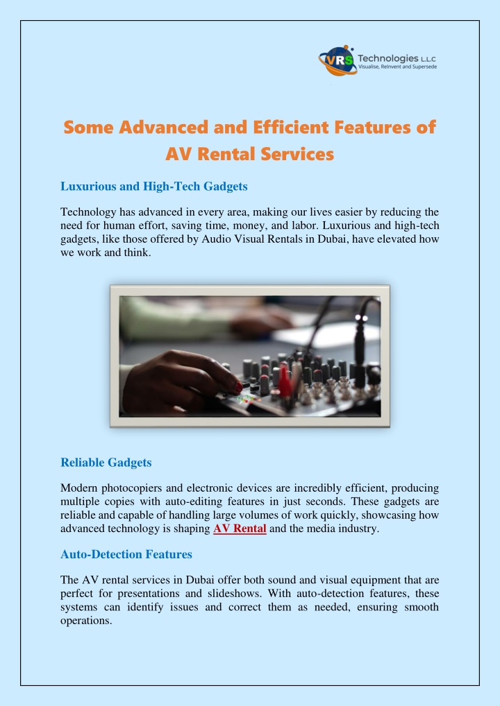 some advanced and efficient features of av rental n.w