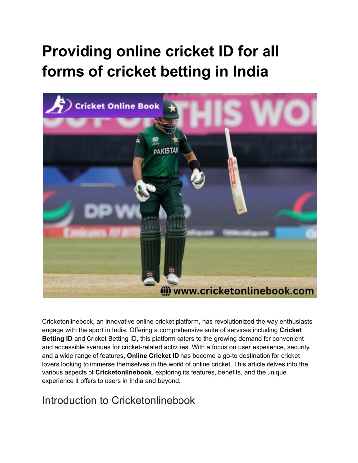 providing online cricket id for all forms n.w