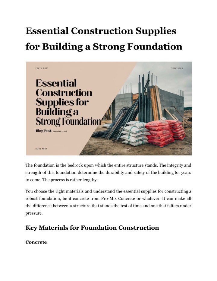 essential construction supplies n.w