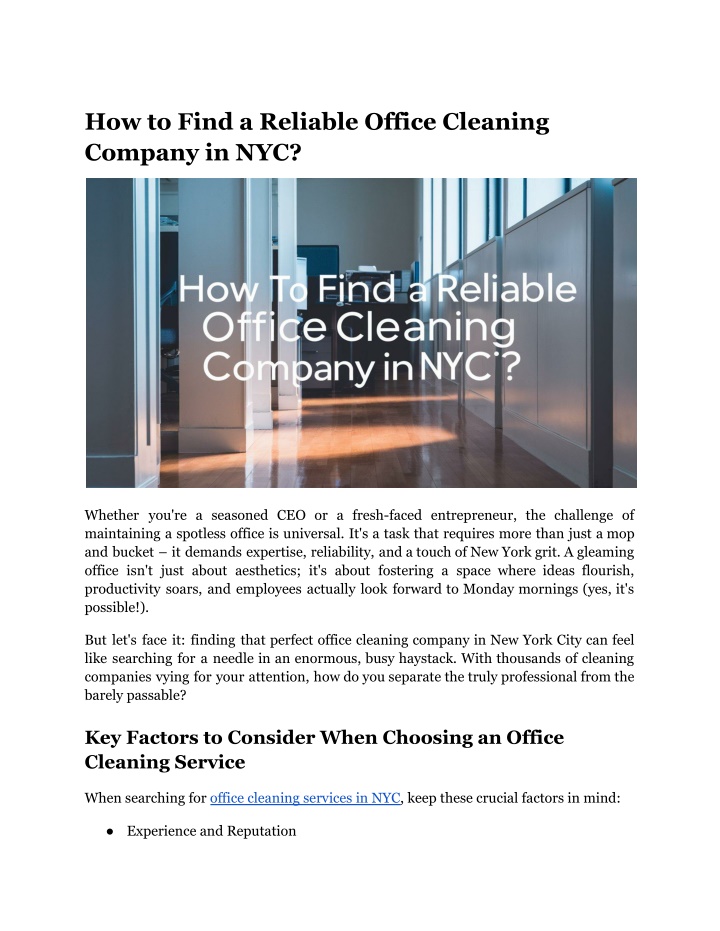 how to find a reliable office cleaning company n.w
