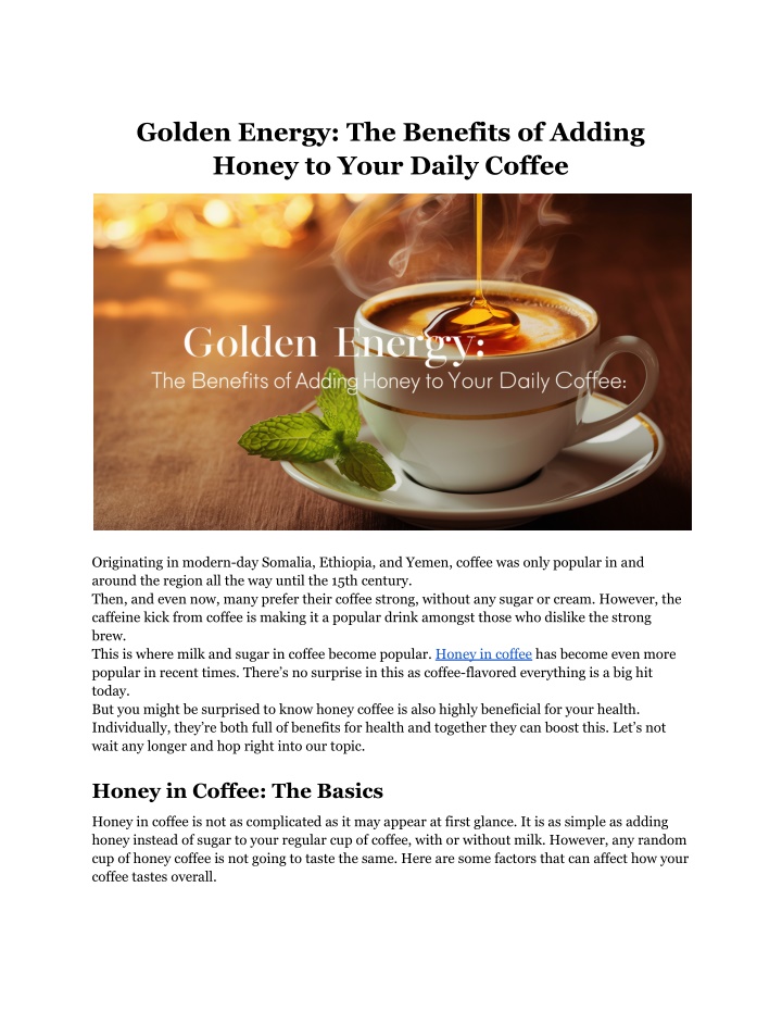 golden energy the benefits of adding honey n.w