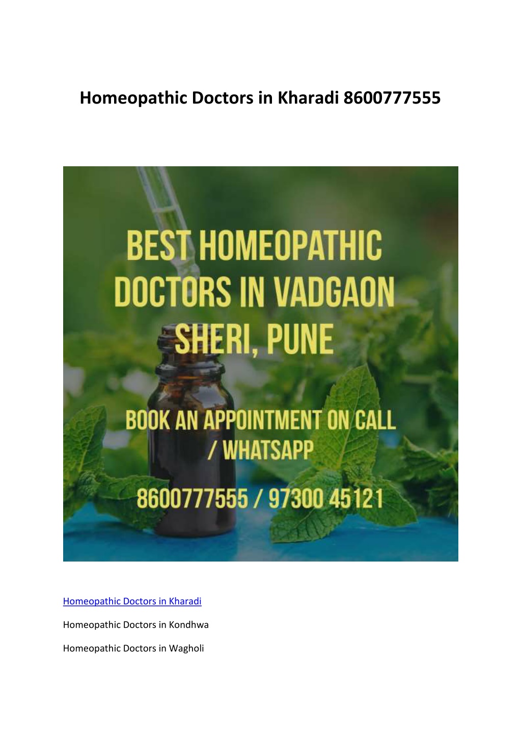 homeopathic doctors in kharadi 8600777555 l.w