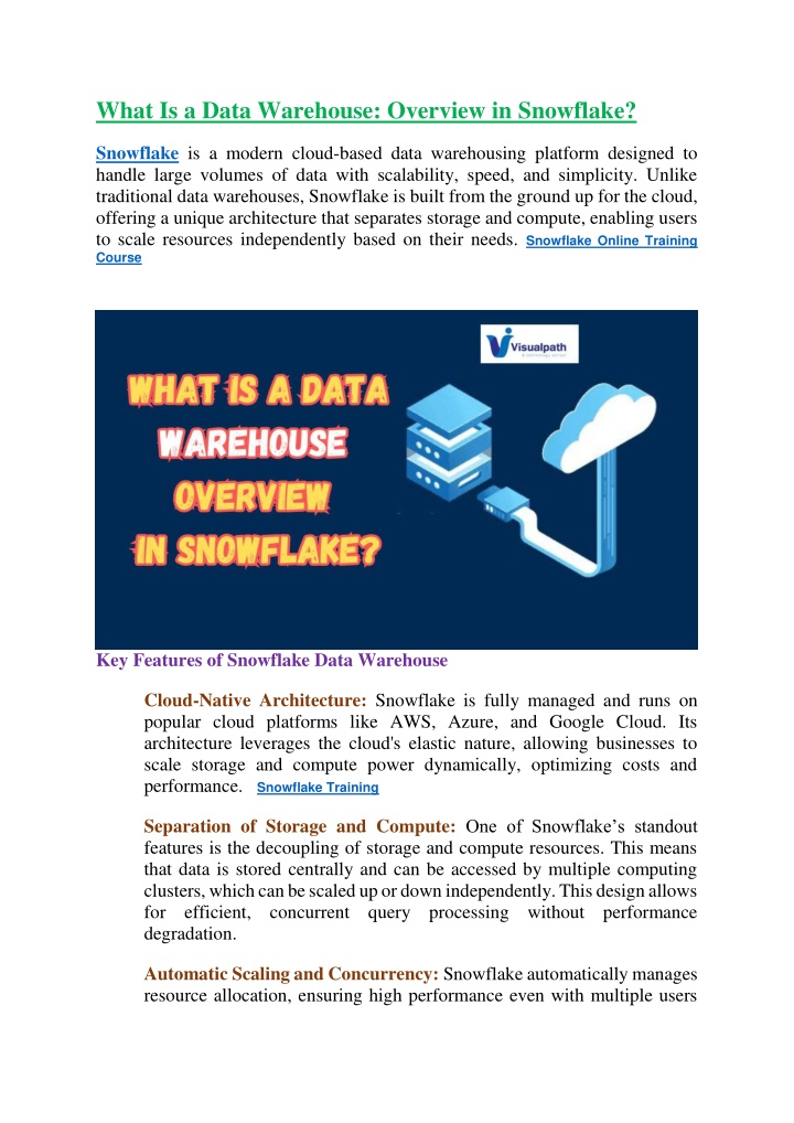 what is a data warehouse overview in snowflake n.w