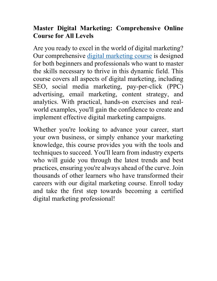 master digital marketing comprehensive online n.w