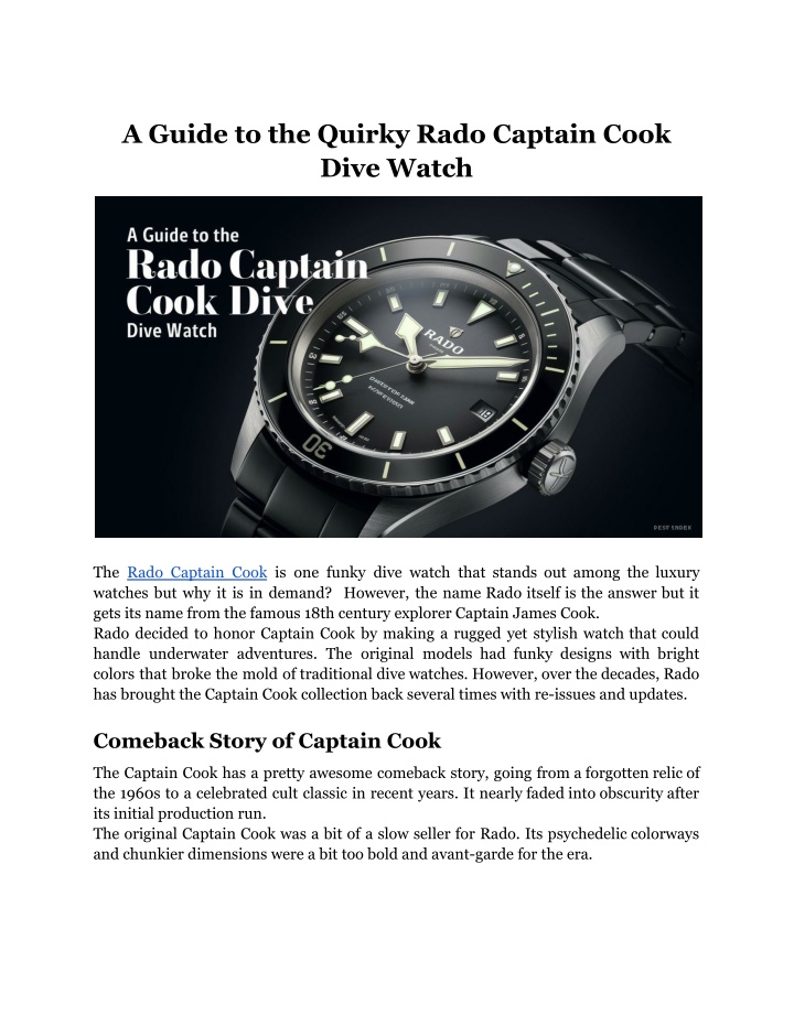 a guide to the quirky rado captain cook dive watch n.w