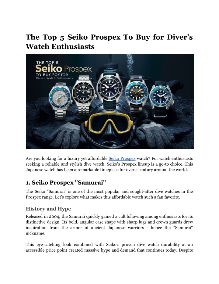the top 5 seiko prospex to buy for diver s watch n.w