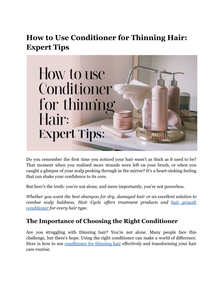 how to use conditioner for thinning hair expert n.w