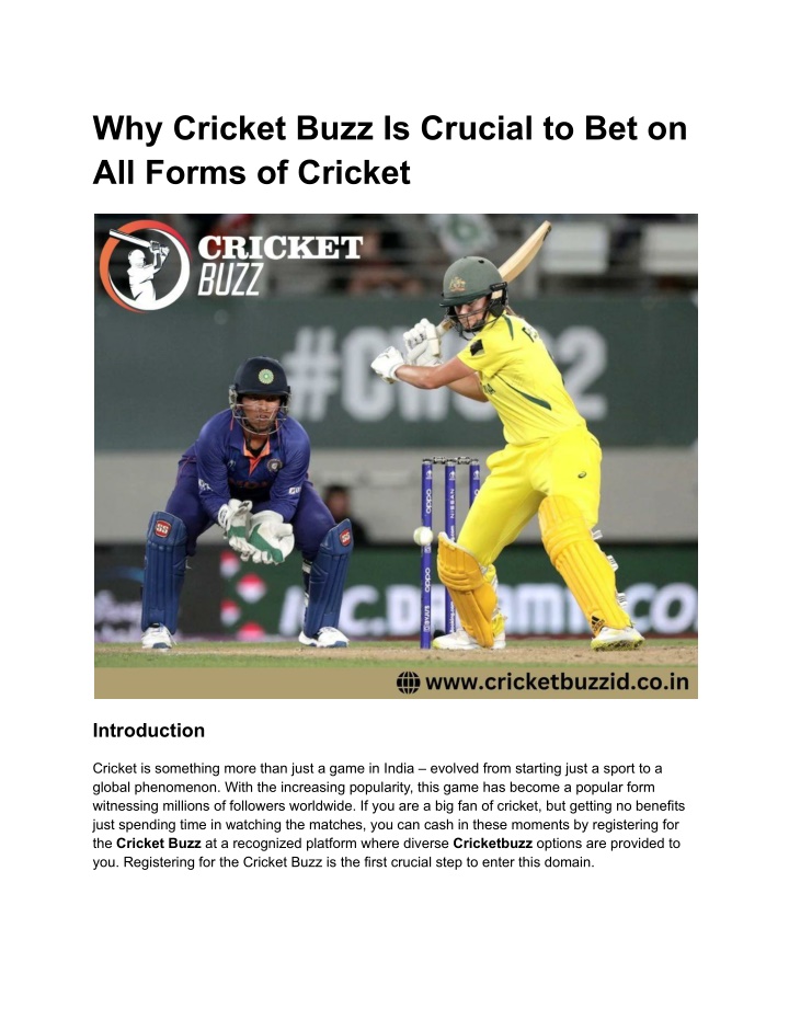 why cricket buzz is crucial to bet on all forms n.w