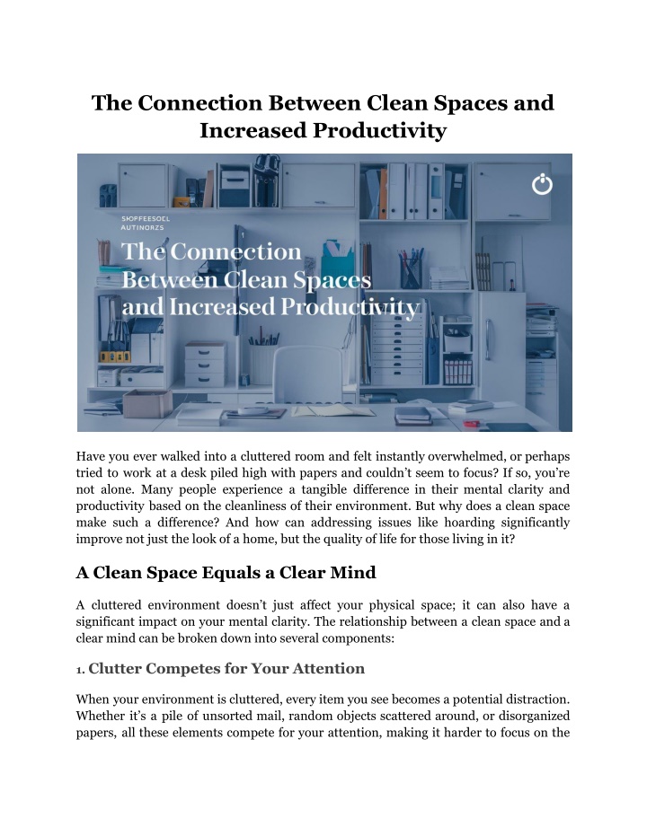 the connection between clean spaces and increased n.w