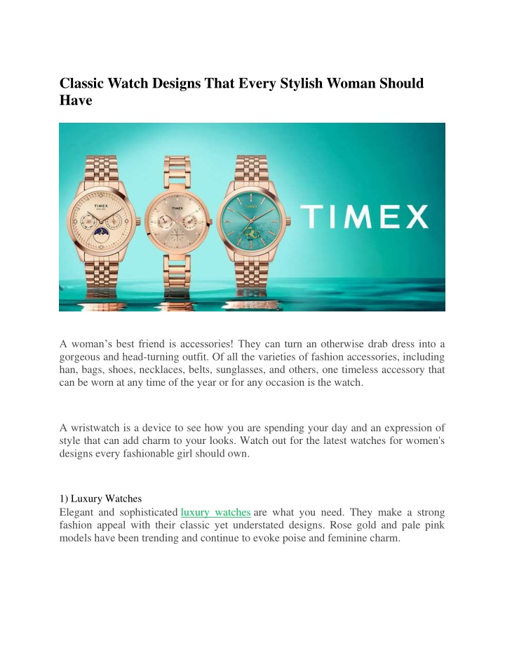 classic watch designs that every stylish woman n.w