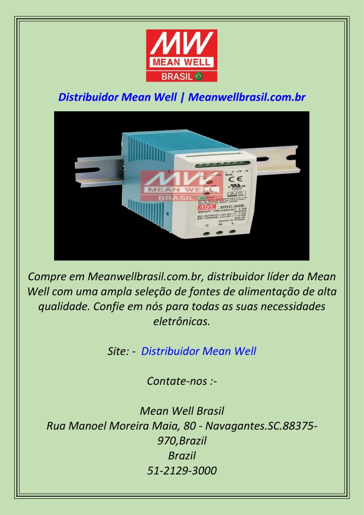 distribuidor mean well meanwellbrasil com br n.w