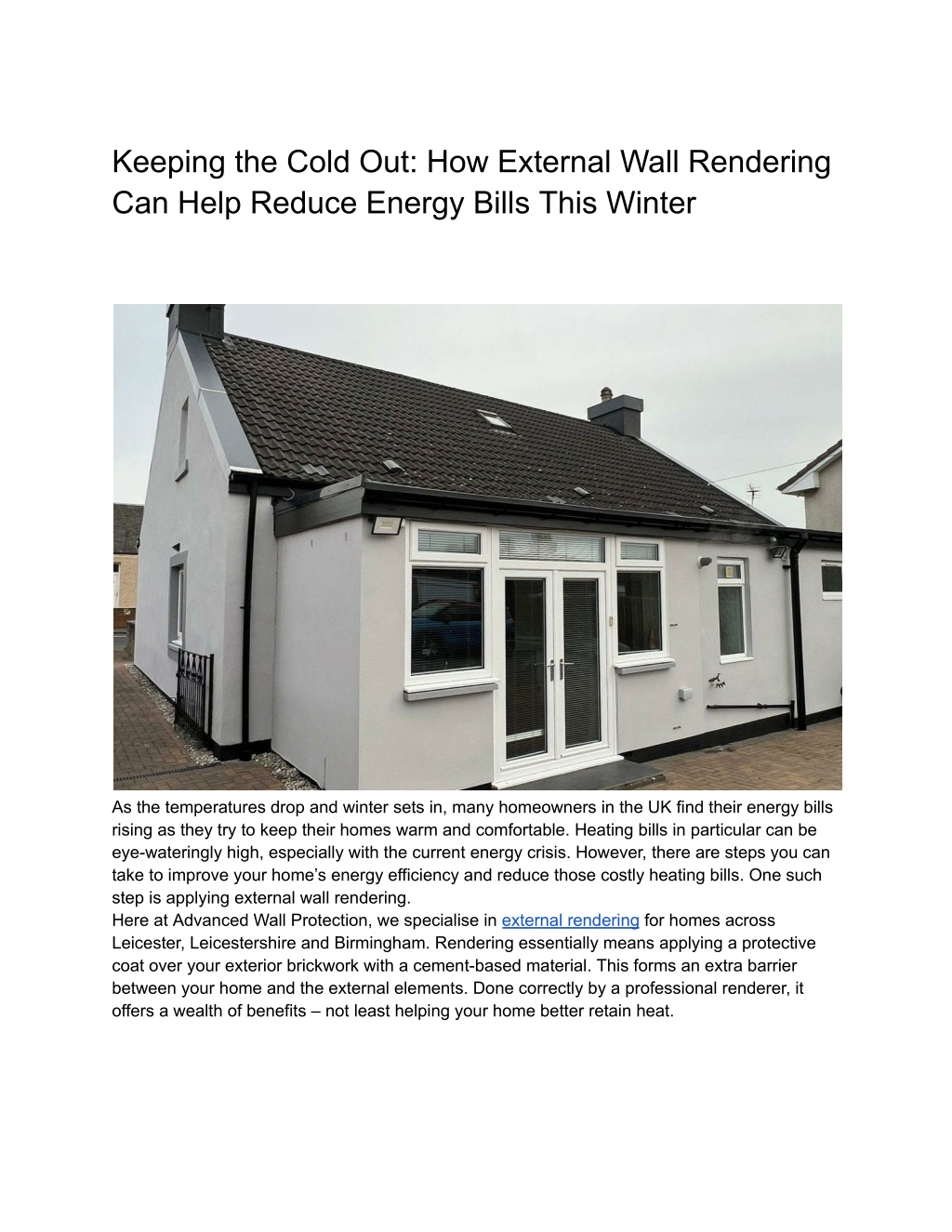 keeping the cold out how external wall rendering l.w