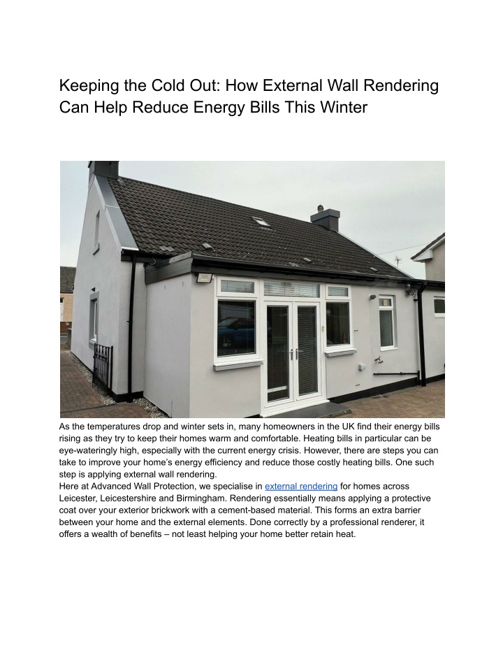 keeping the cold out how external wall rendering n.w