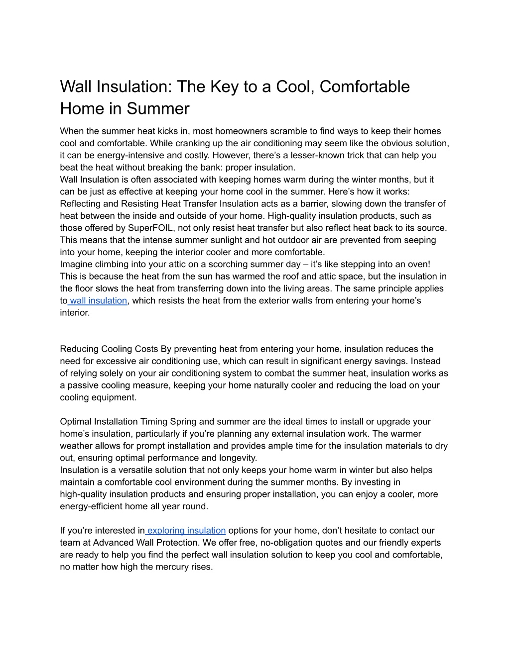 wall insulation the key to a cool comfortable l.w