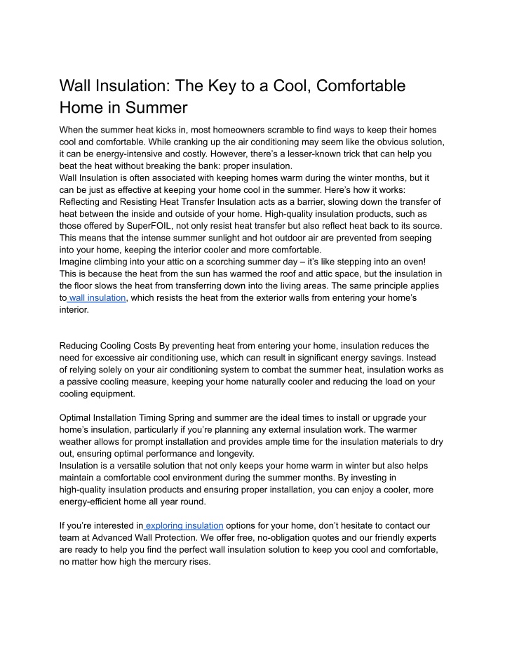 wall insulation the key to a cool comfortable n.w