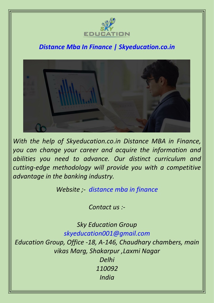 distance mba in finance skyeducation co in n.w