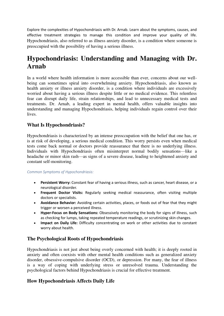 explore the complexities of hypochondriasis with n.w