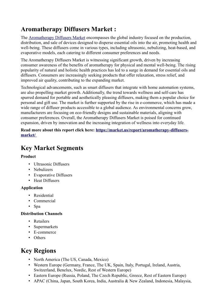 aromatherapy diffusers market n.w