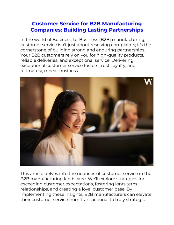 customer service for b2b manufacturing companies n.w