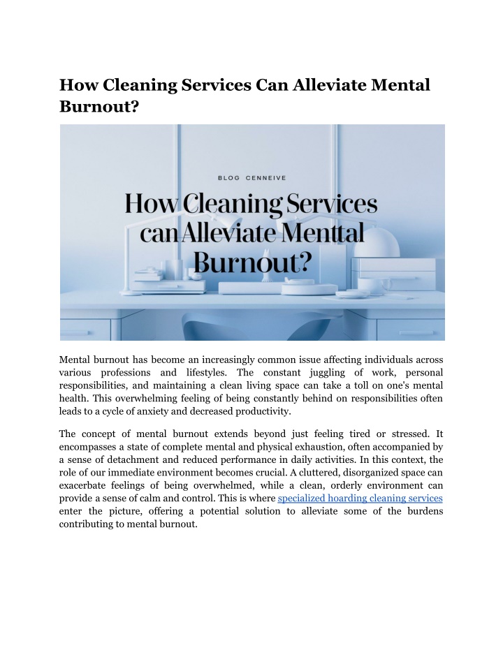 how cleaning services can alleviate mental burnout n.w