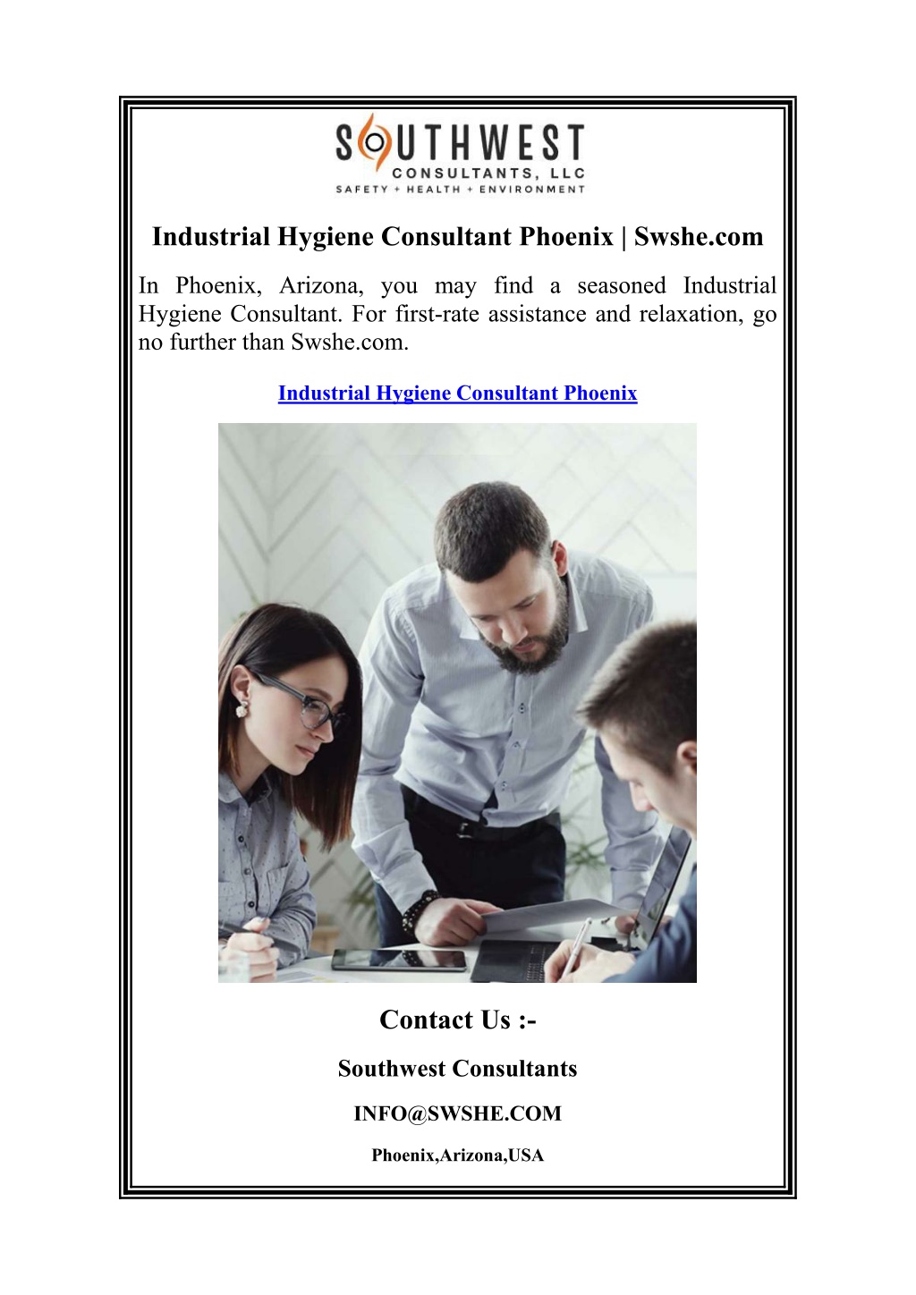 industrial hygiene consultant phoenix swshe com l.w