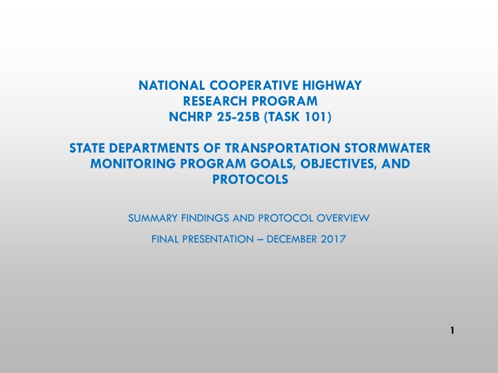 State Transportation Department's Stormwater Monitoring Program Overview