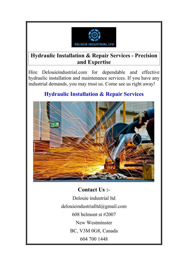hydraulic installation repair services precision n.w