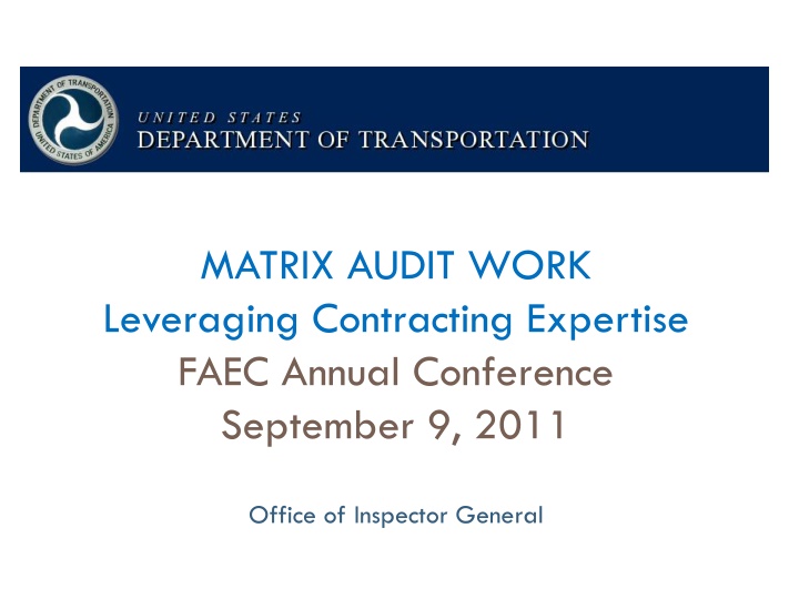 Organizational Structures and Strategies in the U.S. Department of Transportation
