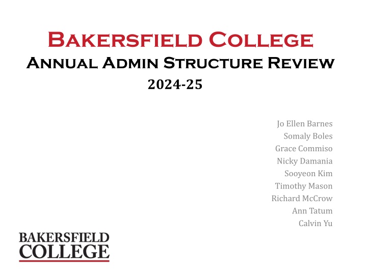 Bakersfield College Annual Admin Structure Review 2024-25 Timeline and Instruction Management Details