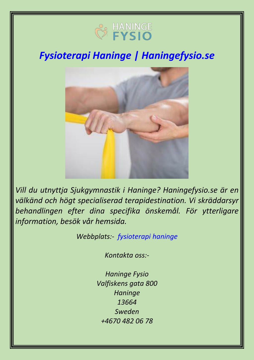 fysioterapi haninge haningefysio se l.w