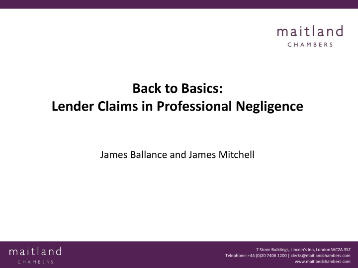 Lender Claims in Professional Negligence Cases
